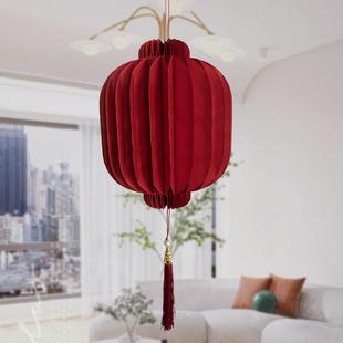 红色毛粘冬瓜灯笼挂饰长红灯笼装饰结婚新年折纸立体冬瓜型小灯笼