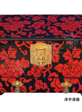 高档推漆首饰光盒锁平遥红色收纳器复古结婚木质带龙凤加厚28三层