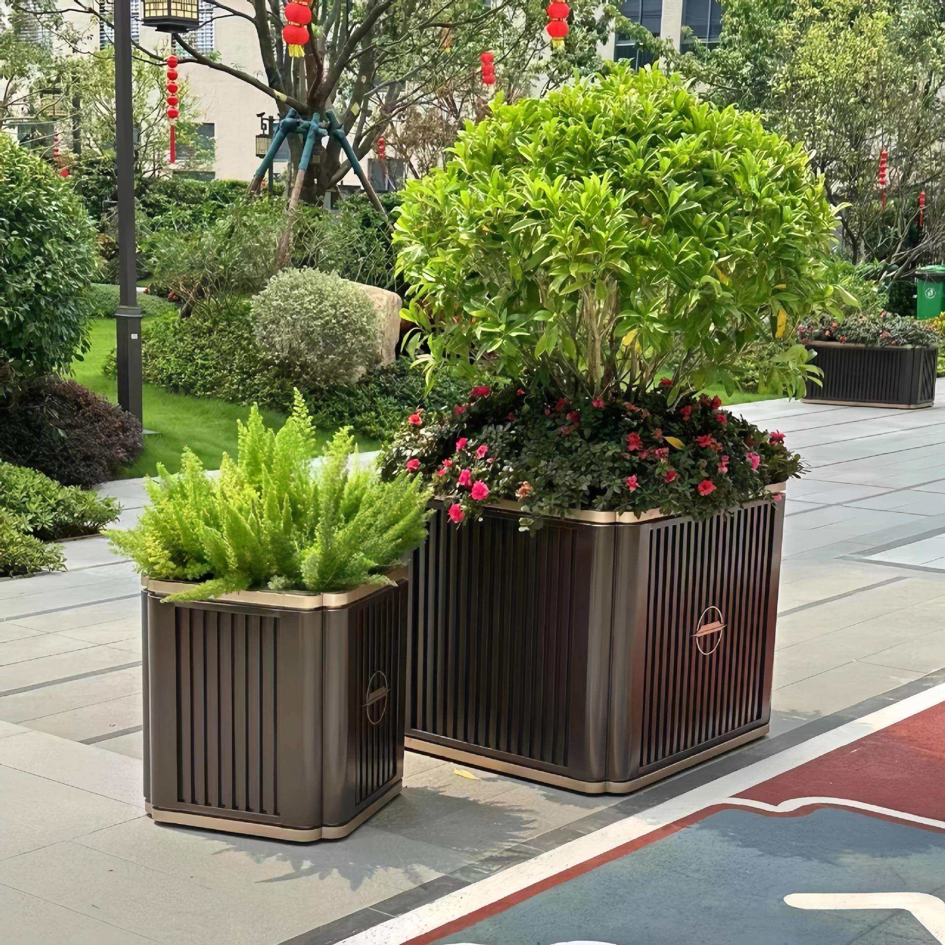 建发款式不锈钢户外花箱组合售楼部可移动花盆商业街隔断铁艺花坛