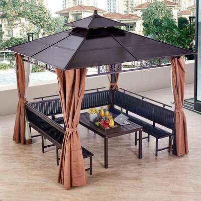 四角亭子户外凉亭庭院露台花园设计新中式别墅木屋别墅民宿茅草屋