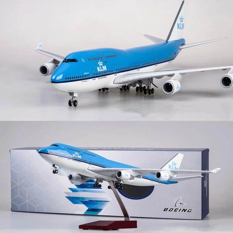 热卖波音747荷兰航空仿真国产民航客机B747飞机模型带灯带轮收藏