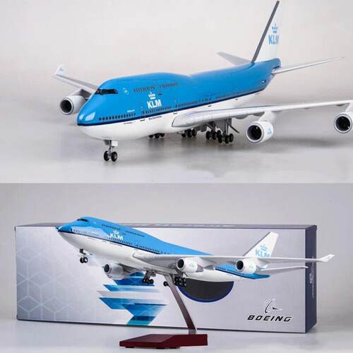 热卖波音747荷兰航空仿真国产民航客机B747飞机模型带灯带轮收藏