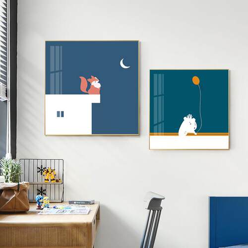 新款直销现代简约卡通动物客厅装饰画沙发背景墙组合挂画儿童房床