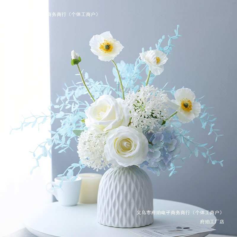 森系白色清新简约玫瑰假花绣球客厅餐桌花束电视柜放花艺