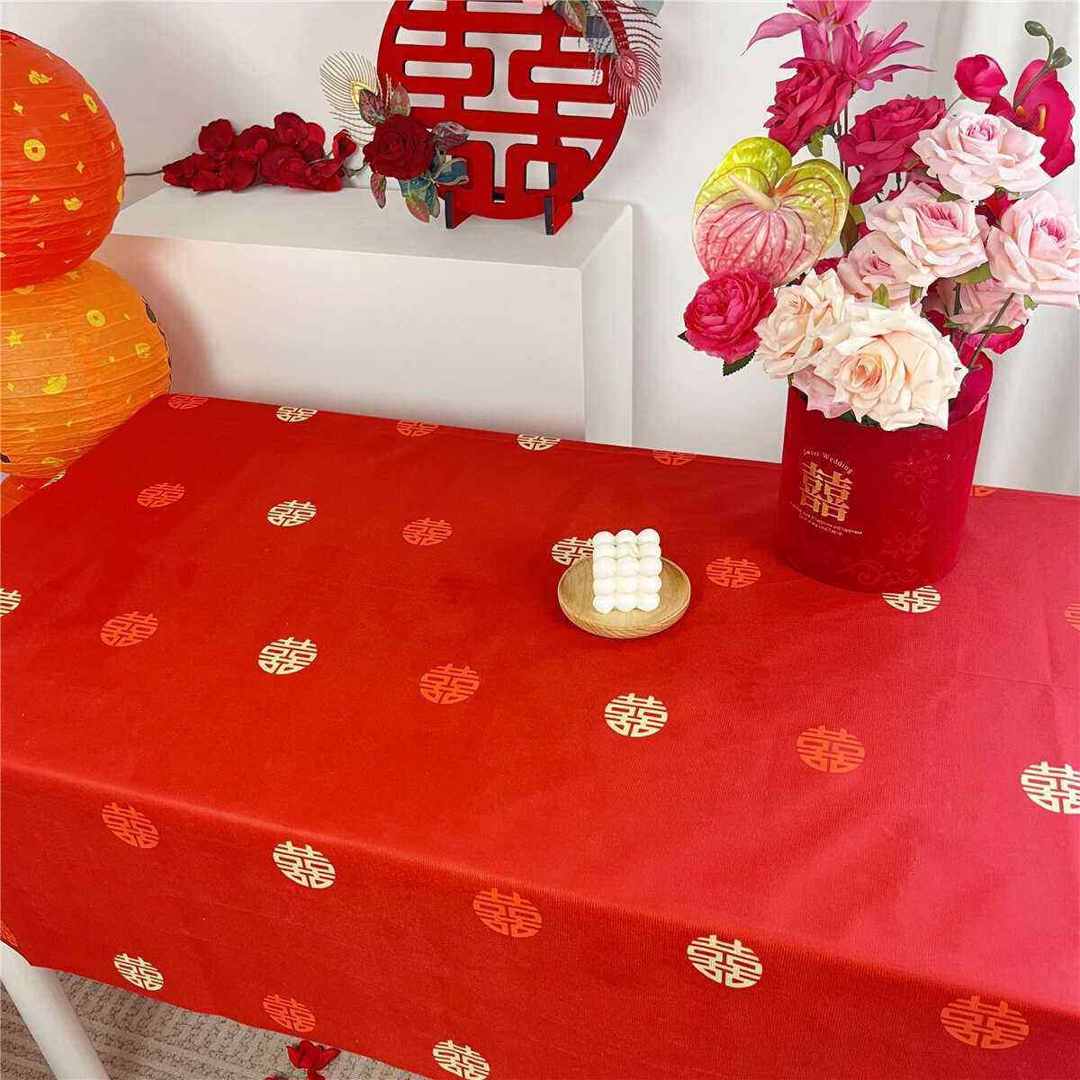 结婚订婚桌布红色中式喜字桌旗茶几餐桌台布婚房布置婚庆用品大全,居家布艺,桌布,淘宝优惠券,粉丝福利购,淘宝优惠卷