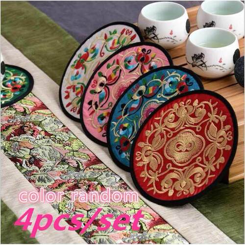 Coaster Chinese Style Cloth Embroidery Coasters Hot Milk In1