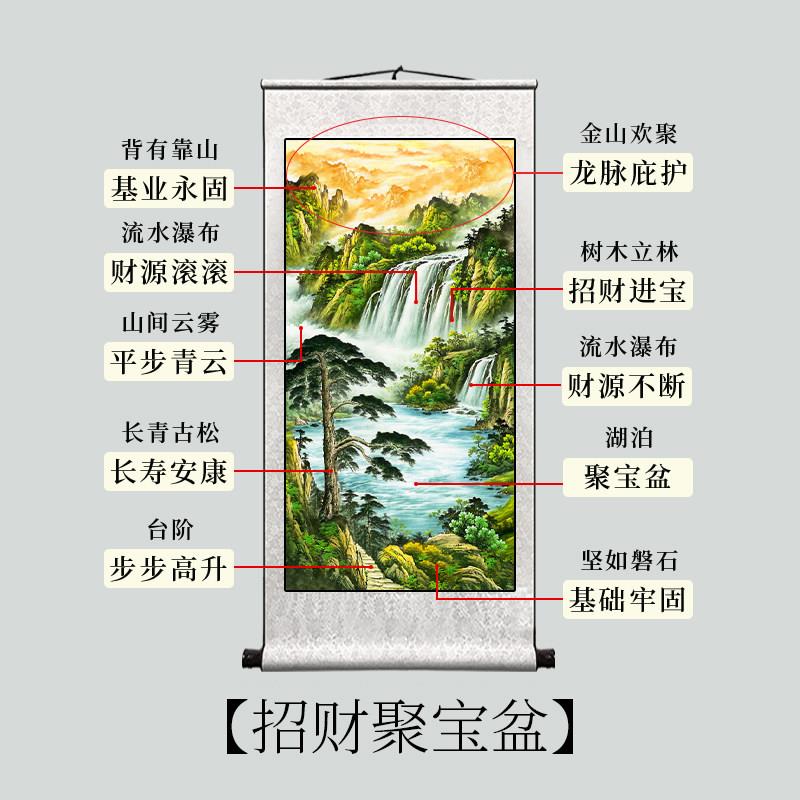 流水生财山水风景挂画 画竖版入户玄关装饰画 画客厅风水招财聚财