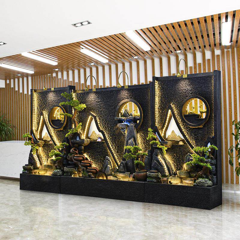 大型水幕墙水喷室泉山陶SDD罐摆件酒店办公内客假厅招财风水轮流