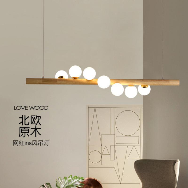 长条木艺餐桌吊灯北欧创意个性吧台书房小户型装修吊灯现代简约灯