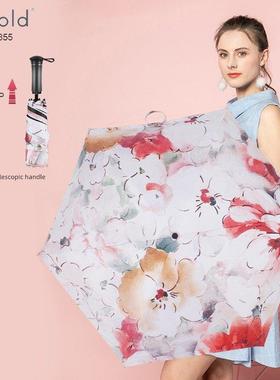 德国kobold黑胶遮阳伞伸缩柄防晒防紫外线三折女士伞优雅晴雨伞