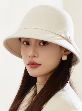 不压头发的帽子旅游拍照必的备冬季毛呢帽子女秋冬法式小香风毡帽