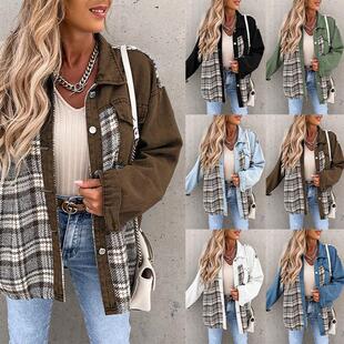 sleeved long checkered button shirt Cowboy down jacket