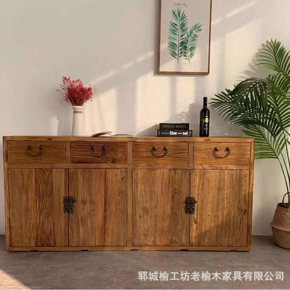 老榆木餐边柜家用客厅玄关抽屉柜做旧收纳柜榆木家具储物柜