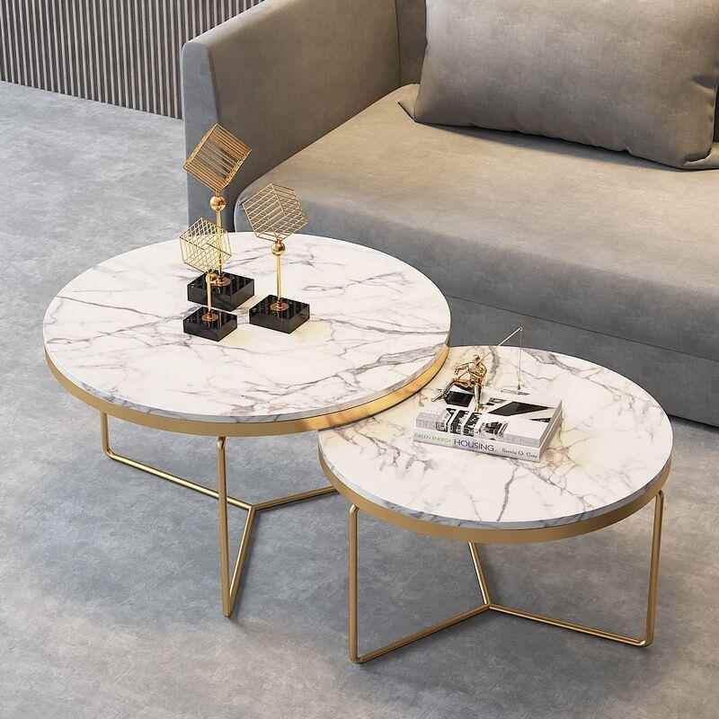 北欧客厅沙发大理石子母茶几创意金色小圆桌组合简约小户型茶桌
