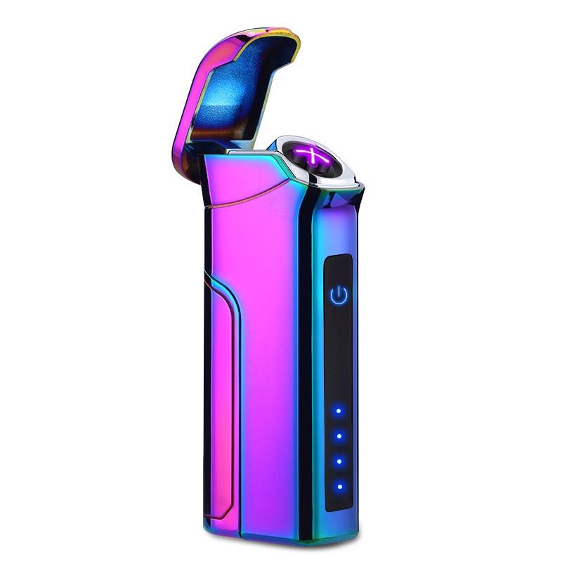 高档高档摸触感应双电大容量打火机防风/USB弧电显示可换电池点量图片