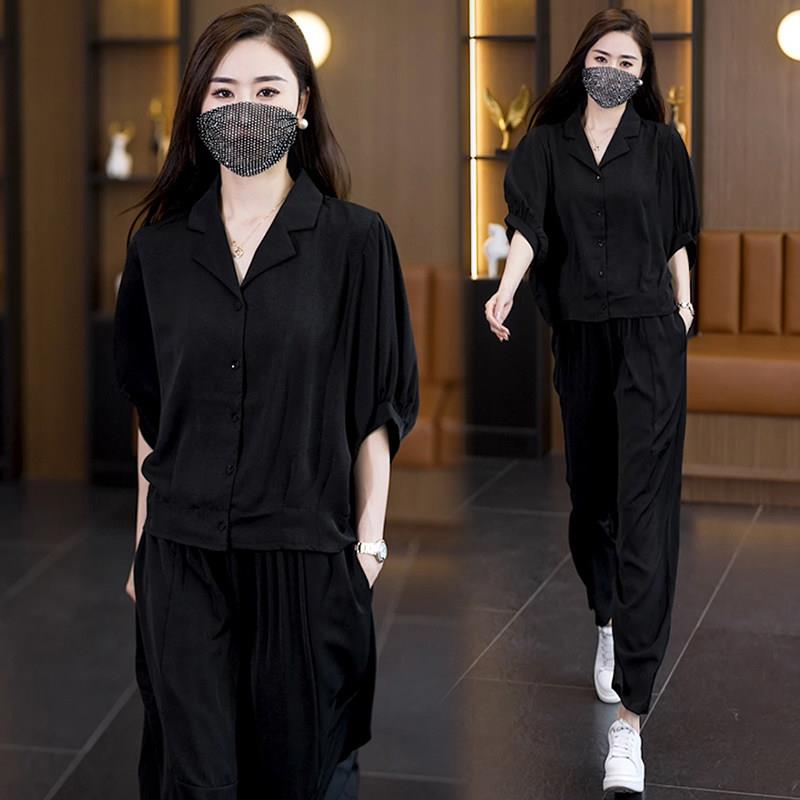 潮牌时尚轻奢高级感套装女夏季2025新款大码胖mm显瘦哈伦裤两件套图片