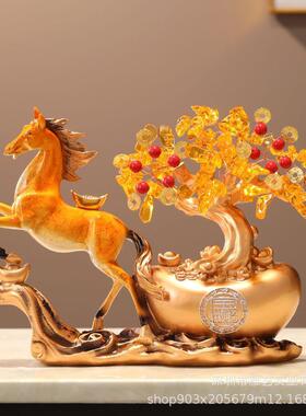 马新中式上发财树件客厅电视礼柜玄B马上发关家居装饰品乔迁新摆