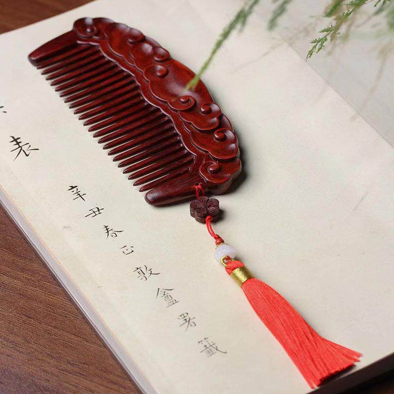 叶紫檀静雕刻小祥10230云木梳子化妆梳手把件防便携女士电送礼