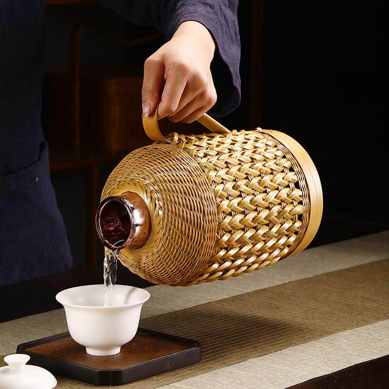 家用竹编热水瓶老式暖壶覆古保温壶竹子外壳暖水壶开 水瓶玻璃内