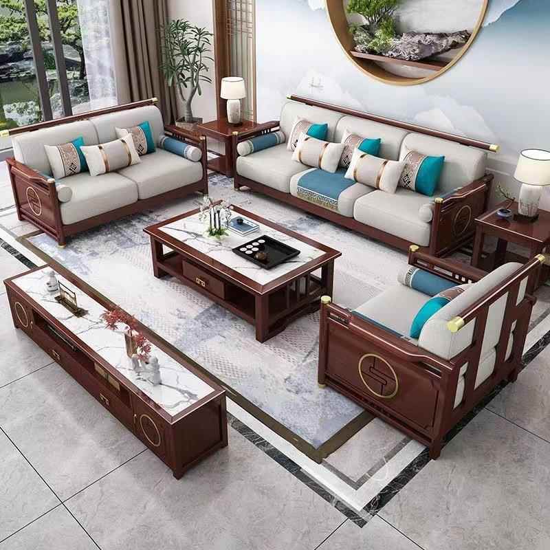 新中式现代简约实木沙发组合客厅大小户型轻奢布艺禅意别墅家具
