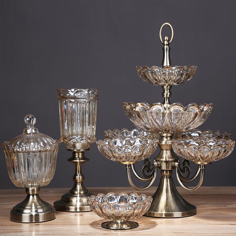 欧式轻水晶玻璃水果奢家盘美式糖客厅茶几用双层多格零URR食果干