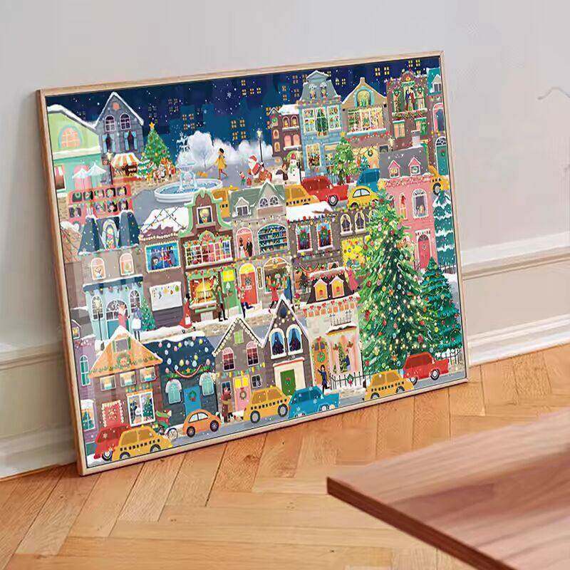 带框钻石画满钻方钻贴钻十字绣2024新款客厅欧式建筑风景耶诞冬灯