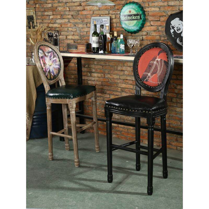 欧式创意靠背实木吧椅简约吧椅凳美式复古酒吧椅高脚椅家用吧台椅