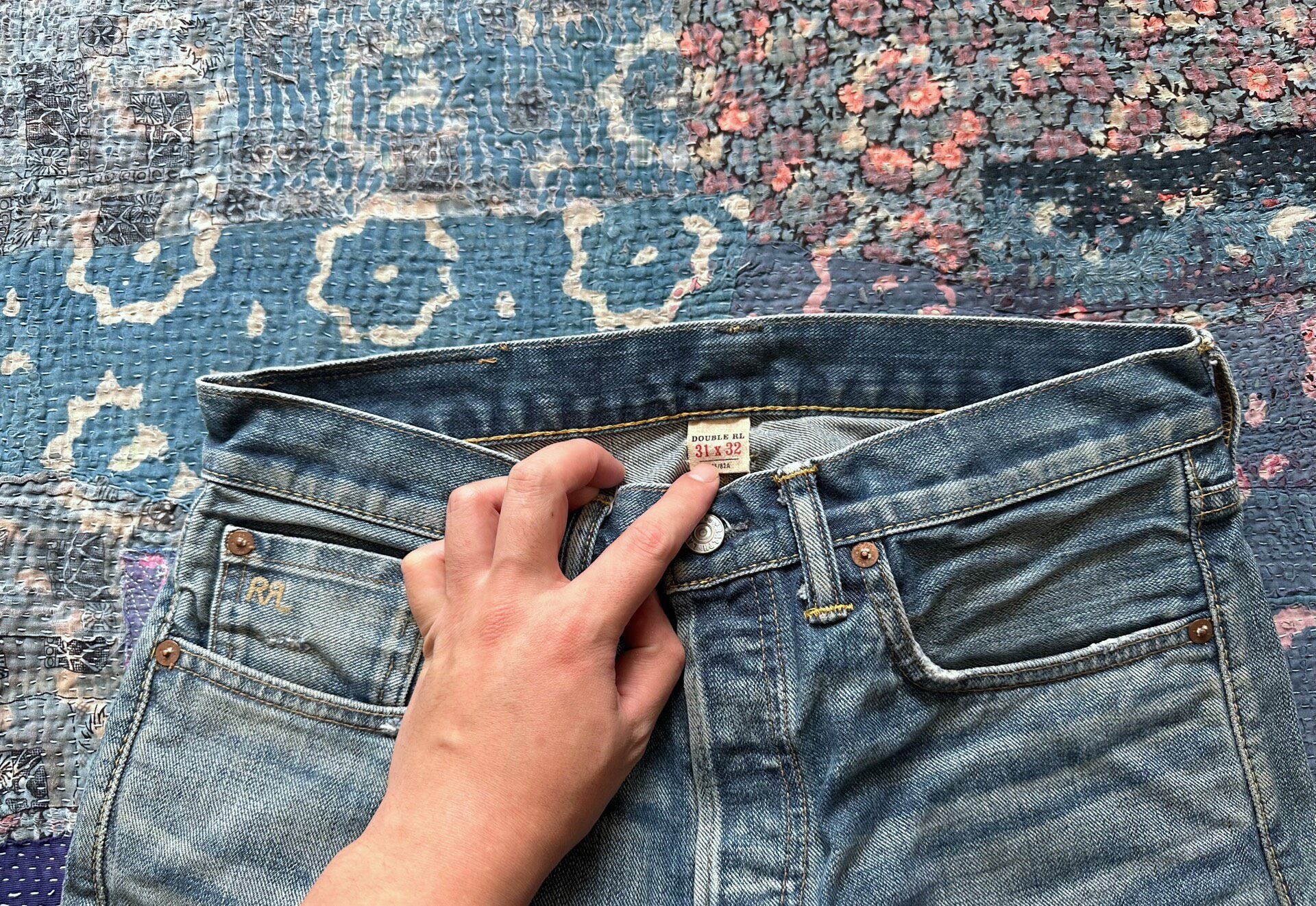 RRL Distressed Vintage Washed Straight Jeans — detail