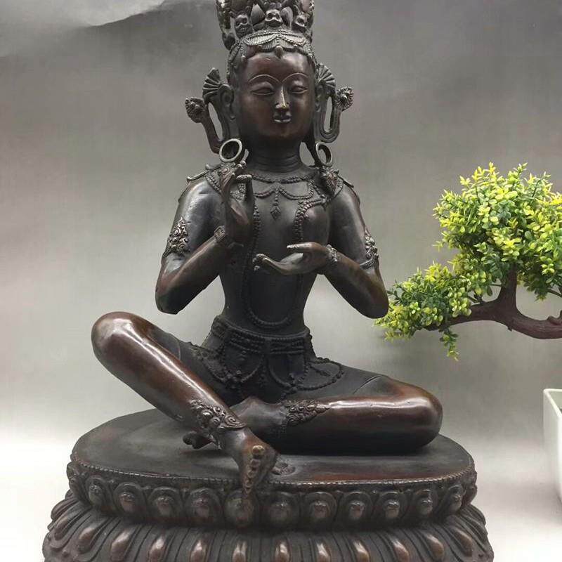 仿古摆件杂项铜器古董纯铜摆饰大坐佛做旧紫铜古玩家居装饰品