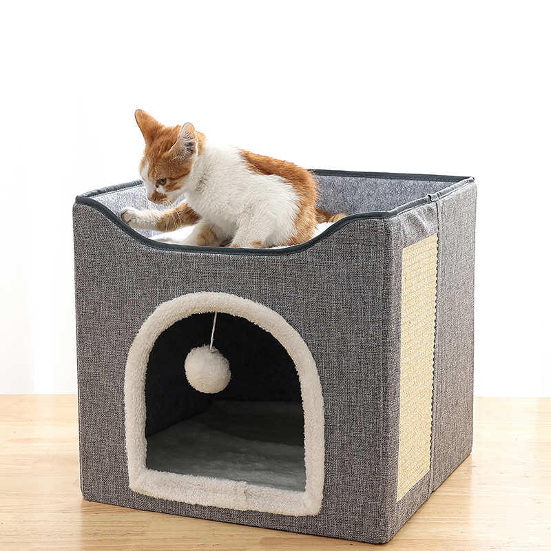 四季收纳双层宠物猫屋折叠狗猫窝笼冬夏车载两用磨爪猫房子