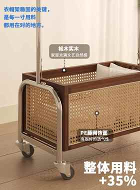 帽2025藤编衣落地卧室隔夜架床架边收纳PYV静音轮中古衣不锈钢挂