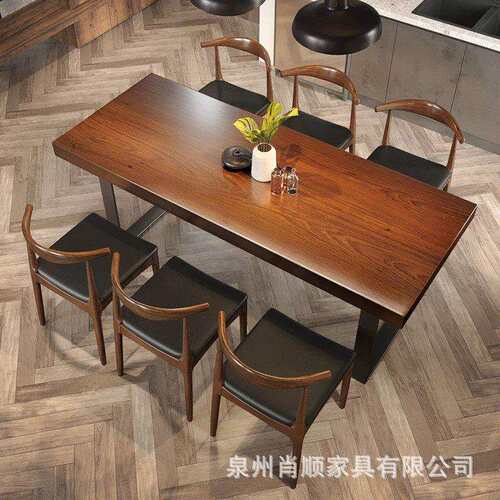 北欧实木餐桌 loft工业风餐厅餐桌椅组合长条桌烧烤店桌子火锅桌