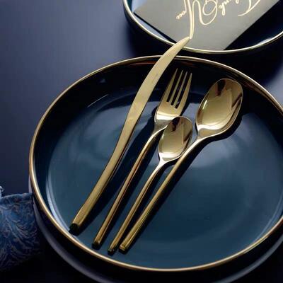 Gold Cutlery Set Mirror Soup Spoon Fruit Fork Utensils