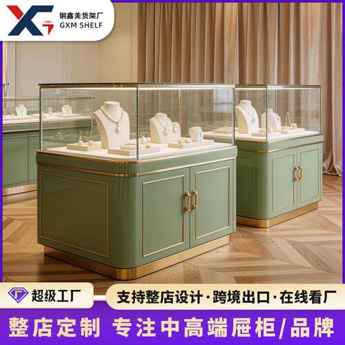 端珠店设计玻璃珠柜不锈钢展示台带灯光超白玻璃展柜烤漆柜