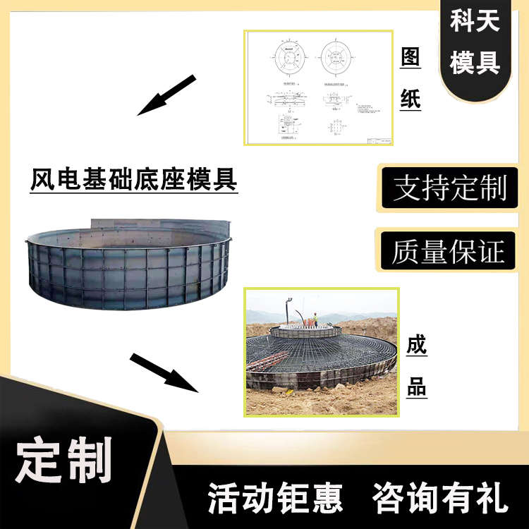 现浇混凝土风电基础模具 风机发电底座钢模板 水泥承台基座钢模具