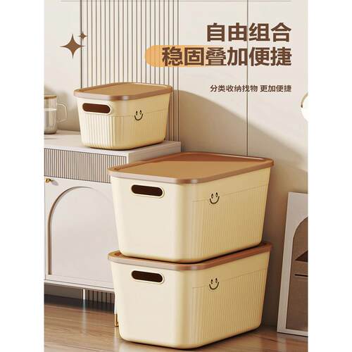 桌面收纳盒零食杂物塑料整理筐家用长方形带盖大号收纳箱储物盒