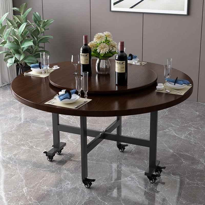 折叠桌圆家用餐桌移大圆桌小户型形MBJ桌面可饭动桌