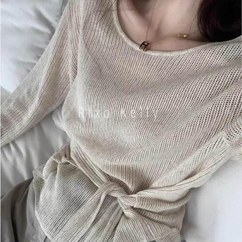 Rixo Kelly设计感绑带收腰天丝针织衫高级感叠穿宽松显瘦镂空上衣