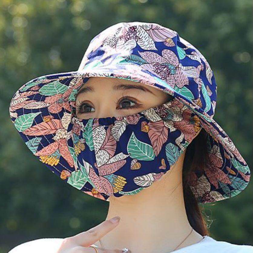 碎花采茶帽遮阳帽夏天户外出行防尘防晒一体遮脸防紫外线平顶帽