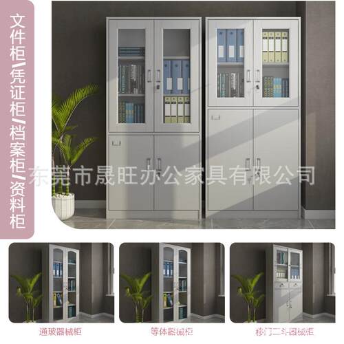 文件柜档案柜钢制办公室财务资料柜带锁凭证矮柜合同存放玻璃柜