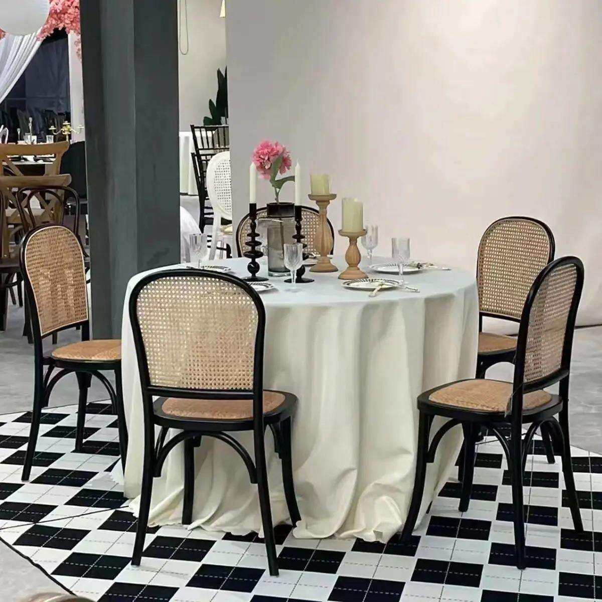 北欧复古乡村家用实木餐椅简约单人餐厅椅子藤编靠背咖啡店田园椅