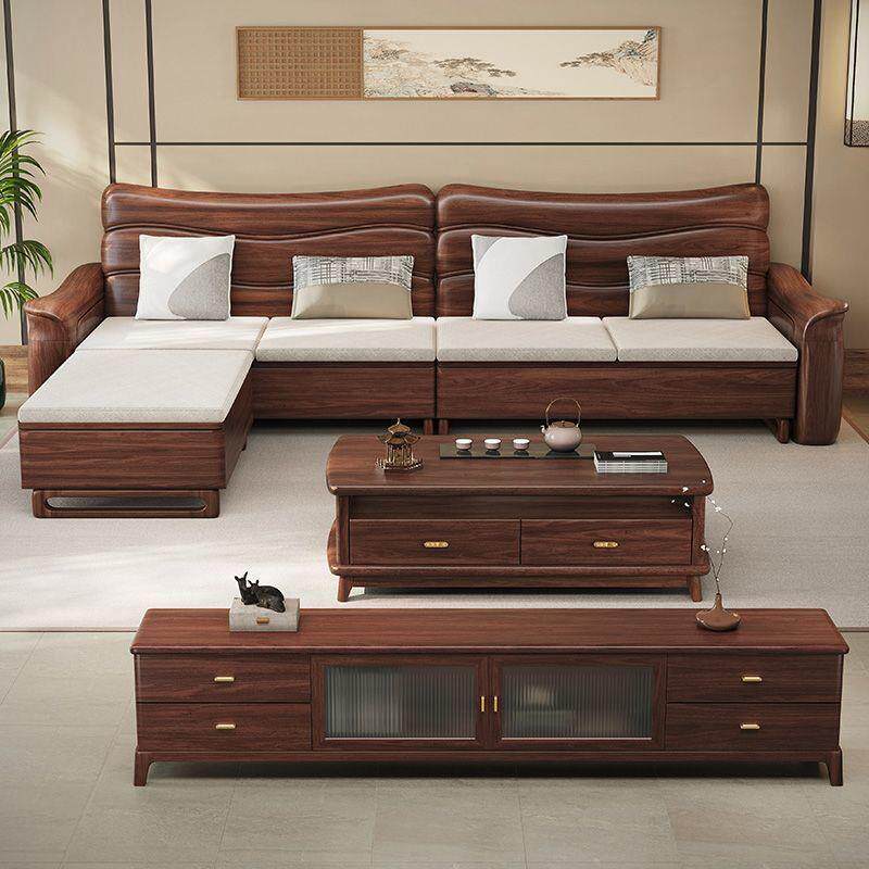 新中式黑胡桃木全实木沙发客厅组合中式复古大小户型多功能储物
