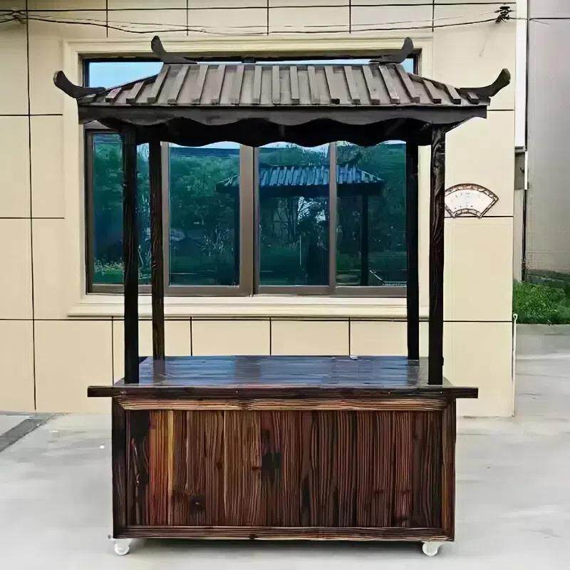 防腐木移动摊位售货车商场仿古售卖车夜市花车冰粉摆摊小推车
