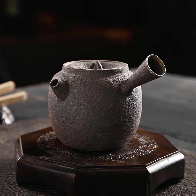 原矿铁胎茶壶锔钉装饰描银修饰复古侧把壶泡茶壶茶具陶瓷手工家用