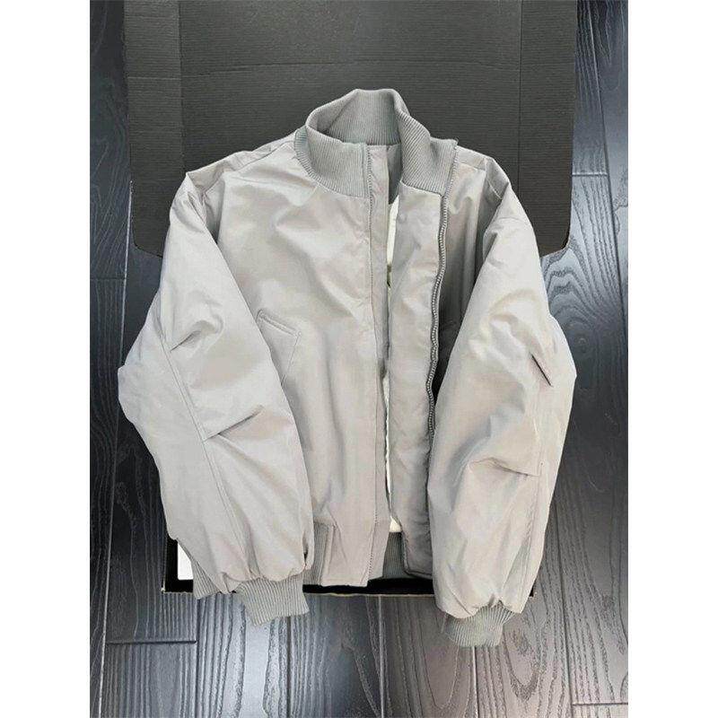 潮流浅灰色立领飞行员夹克男款2025秋冬美式bomber廓形夹克棒球服