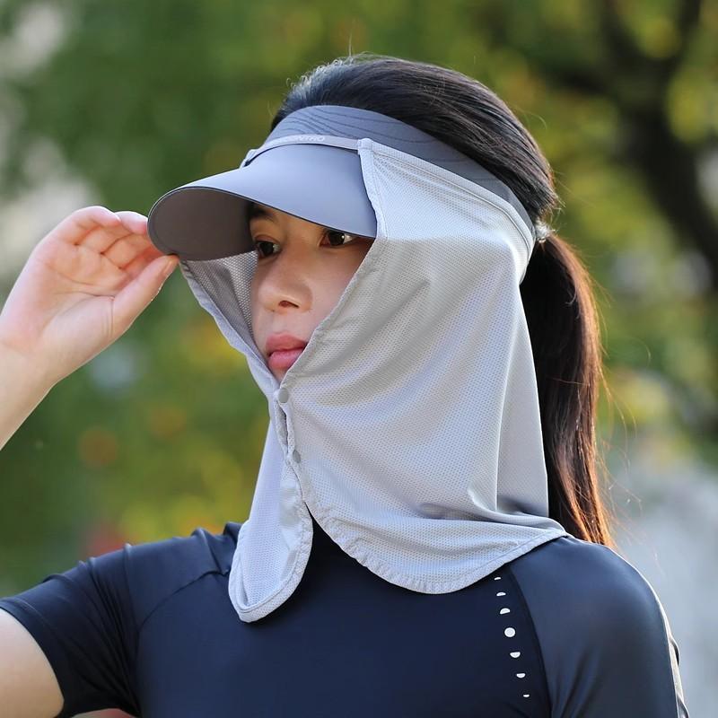 防晒神器配帽子户外骑行登山网纱帽帘护颈面罩透气钓鱼防紫外线男