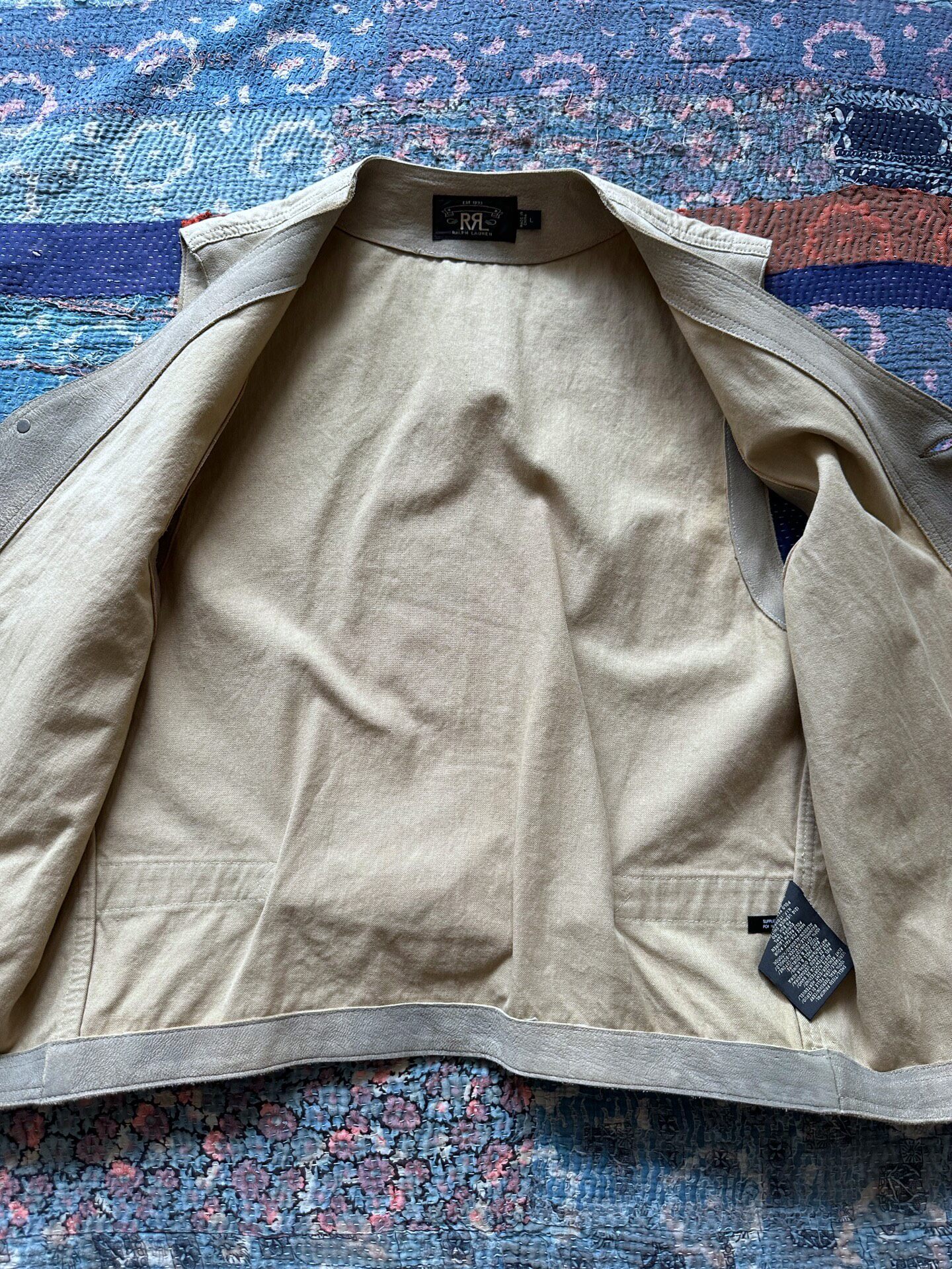 RRL Vintage Fringe Beige Vest L — back