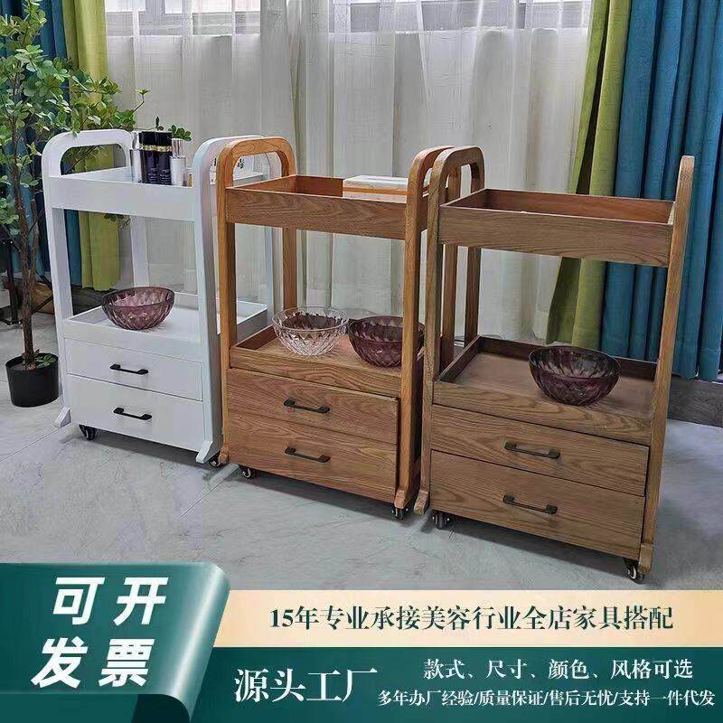 高端理髲店工具车美容院专用美容推车美发店抽屉式木质小推车