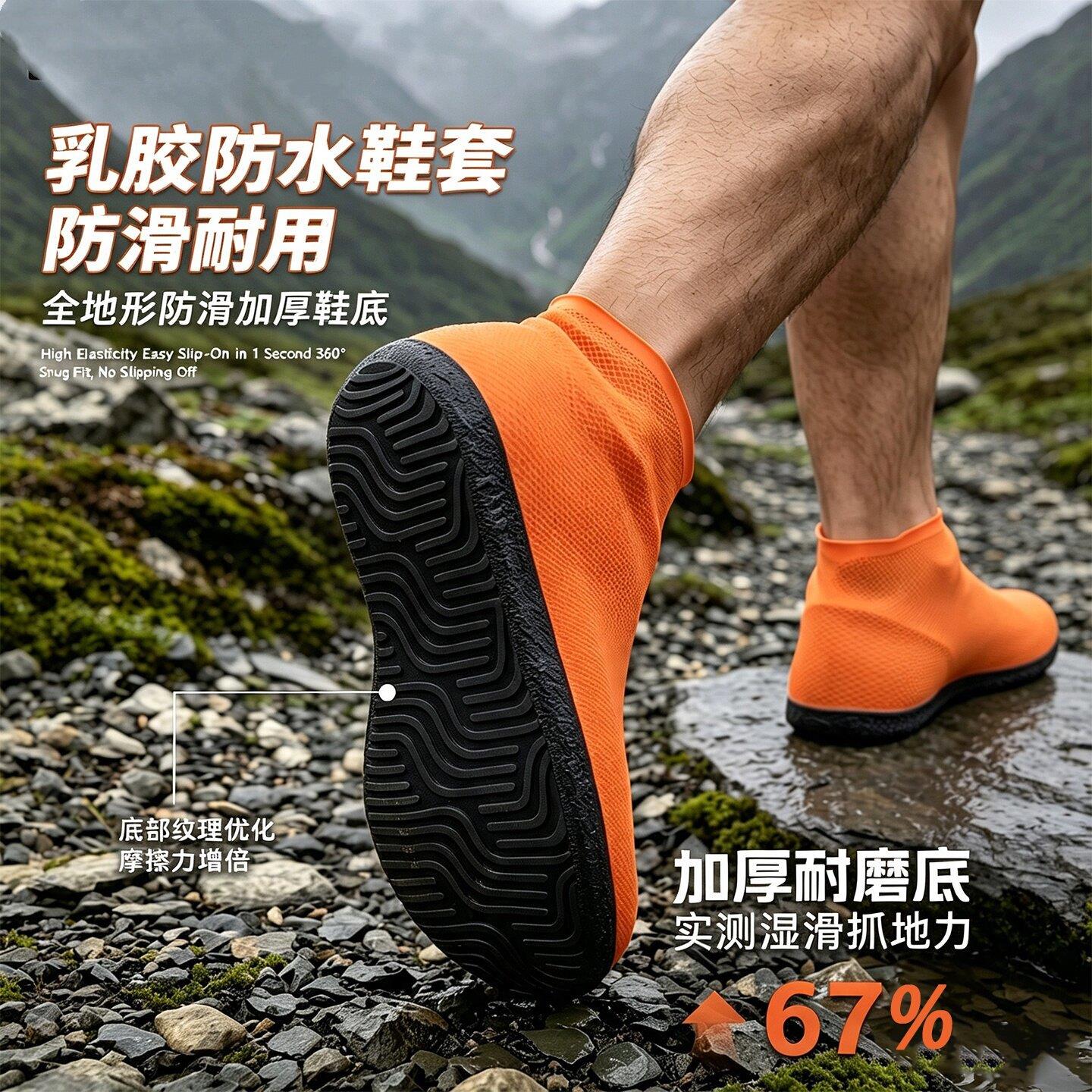 乳胶防水鞋套防滑加厚耐磨下雨天男女款户外徒步登山便携防雨脚套