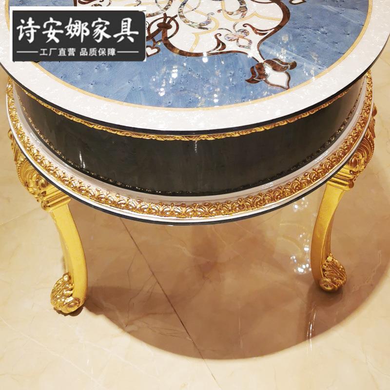 沙发角几欧式新古典别墅样板间实木边几雕刻圆几